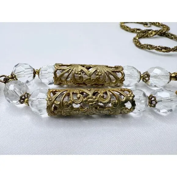 Vintage 1950s Miriam Haskell Baroque Crystal & Filigree Pendant Necklace - Picture 4 of 9